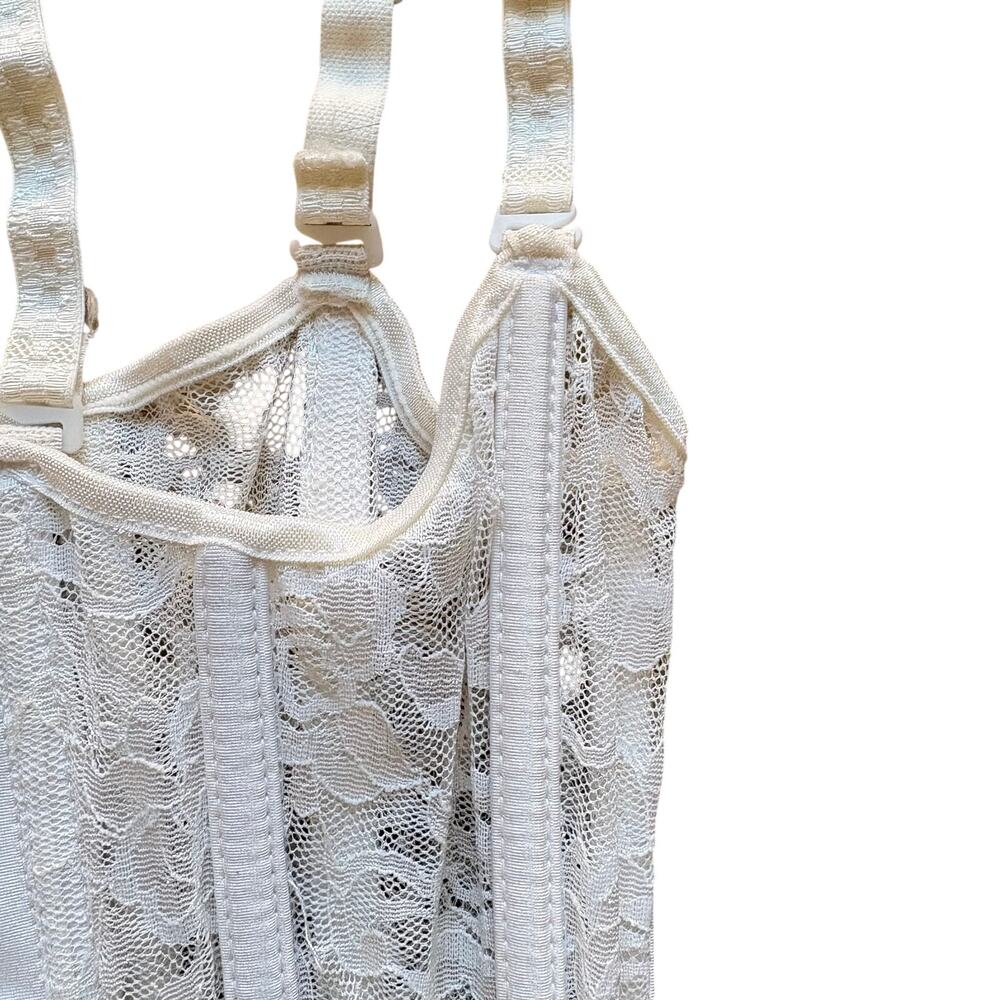 Coquette White Lace Boned Waist Cincher w/ Garters Shaper Shepherdess Steampunk - Picture 11 of 11